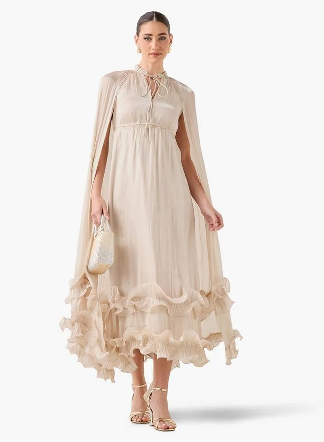 ايكونيك Iconic Tiered Maxi Cape Dress with Ruffle Hem
